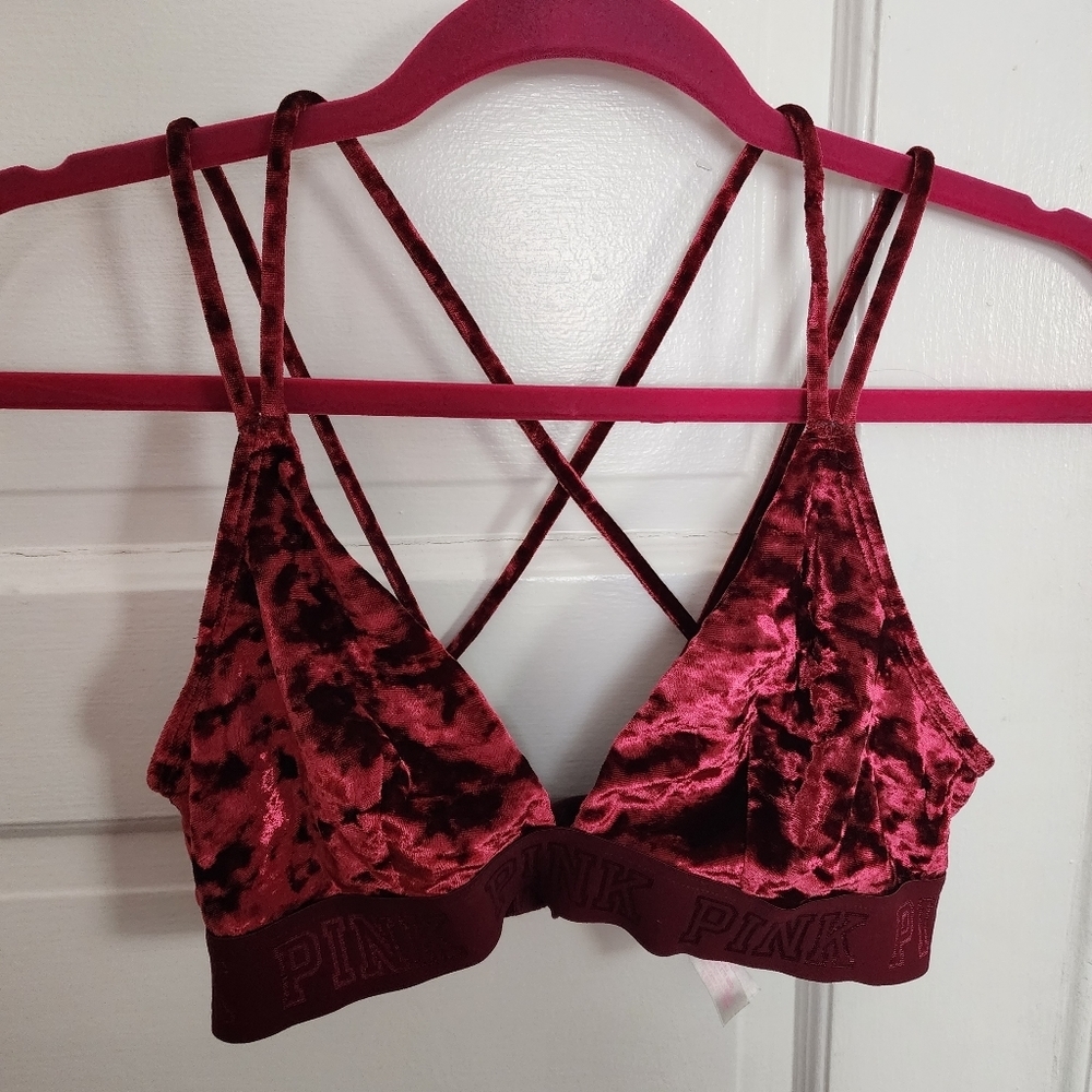 PINK Victoria's Secret Maroon Velvet Bralette Medium